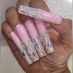 Pink Rhinestone Press-On Nails